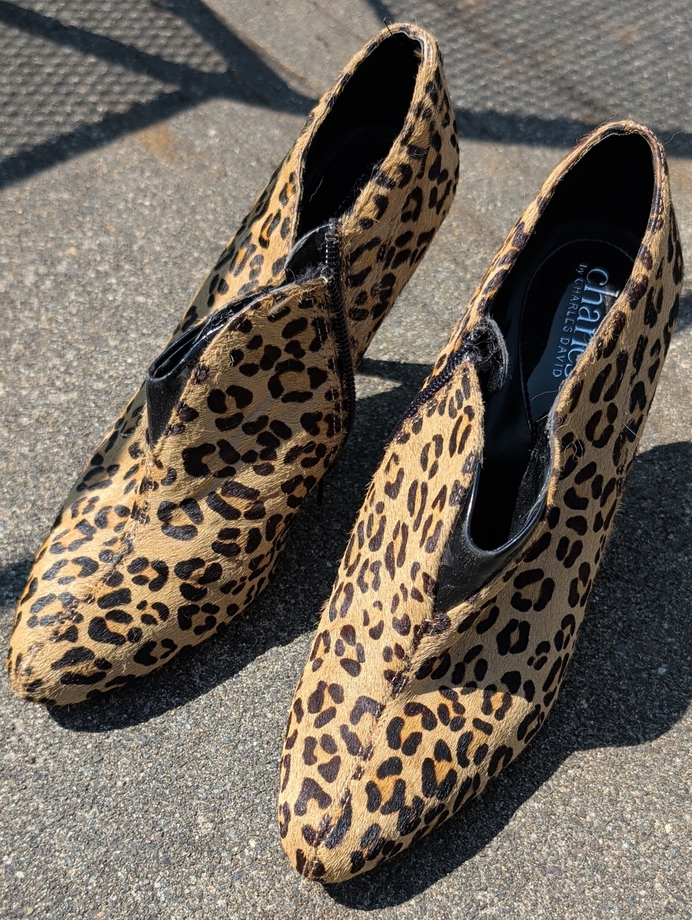 Charles David Leopard-Print Ankle Booties in Tan and Black